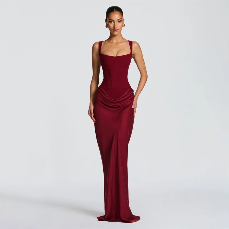 Yellow Strapless Pleated Dress Women Elegant Sexy Sleeveless Waist Cinching Split Maxi Gowns 2026 Lady New Evening Party Dresses