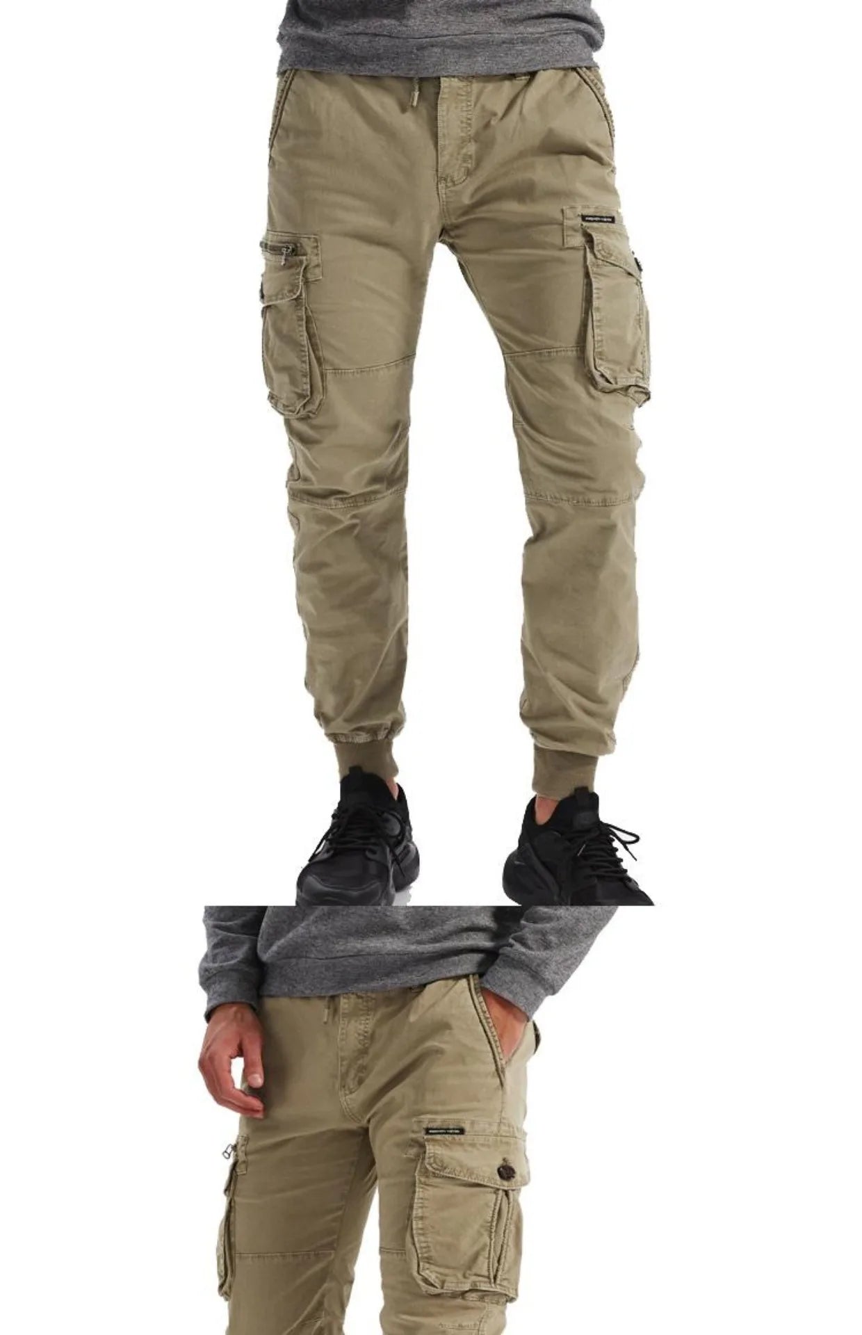 Spring Summer Men's Casual Fashion Work Pants Cuffed Multiple Pockets Slim Fit Youth Leisure Trousers Trendy Brand