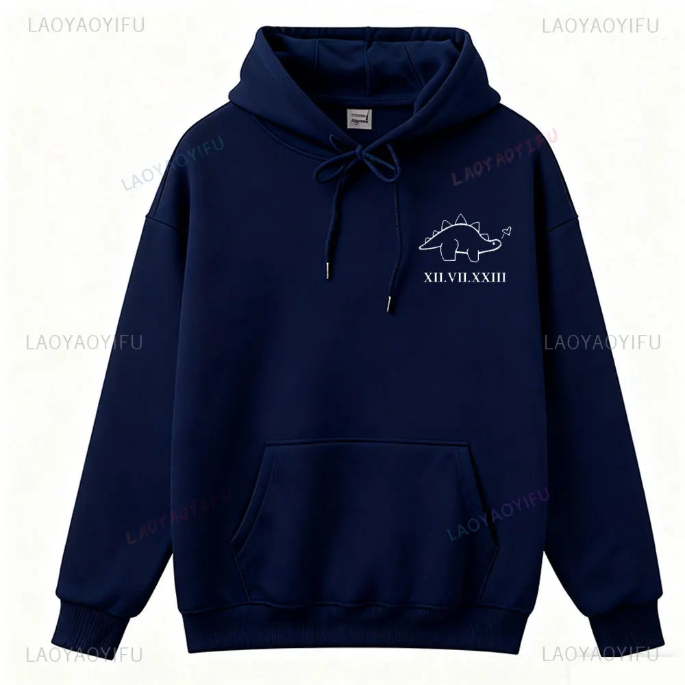Couples  Hoodies Matching Dino Dinosaur Hoodie Custom Date Roman Numerals Matching Anniversary Gift Women Men Tops Long Sleeve