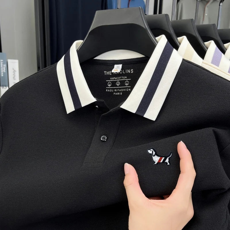 Luxury Brand Men's 100% Cotton Print Long Sleeve Polo Shirt Original Autumn Design Simple Trendy Business Lapel T-shirt Menswear
