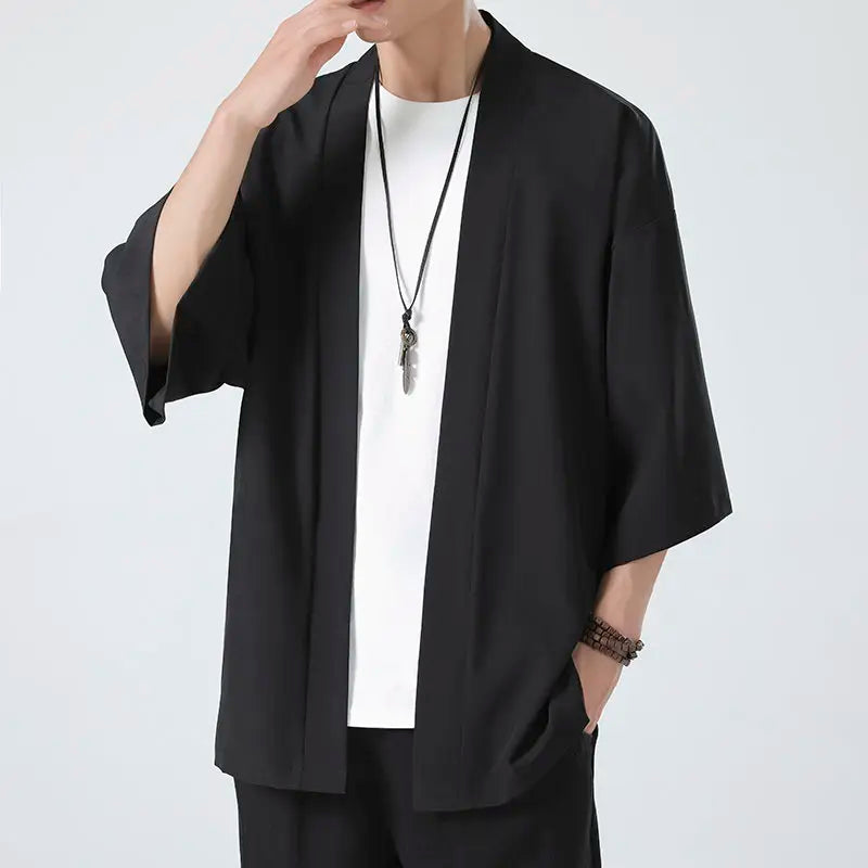 Japanese Costume Shirt Men Summer Kimono Harajuku Style Tops Coat Japan Haori Short Sleeve Traditional Loose Casual Shirt Yukata