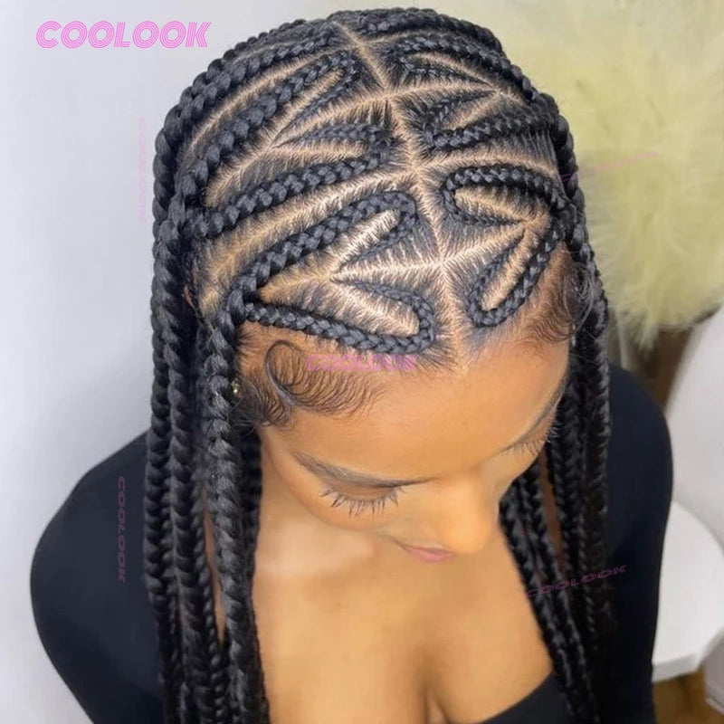 36" Heart Braids Hair Wigs Synthetic Braided Wigs For Women Knotless Box Braid Wig Full Lace Cornrow Braided Wigs