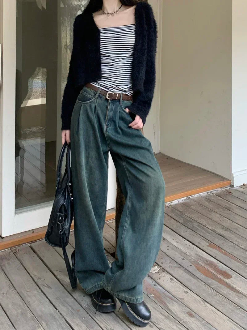 ZOENOVA Early 2024 Baggy Retro Jean Woman Nostalgic Loose Wide Leg Jeans White Pants Women Fashion Korean Pantalones De Mujer