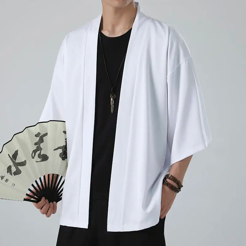 Japanese Costume Shirt Men Summer Kimono Harajuku Style Tops Coat Japan Haori Short Sleeve Traditional Loose Casual Shirt Yukata