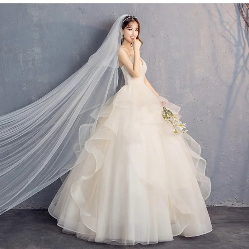 MDYS- A58#Strap 2025 New Summer Bride Ball Gown Floor-Length Champagne Wedding Dress Long Cheap Wholesale From Factory Outlet