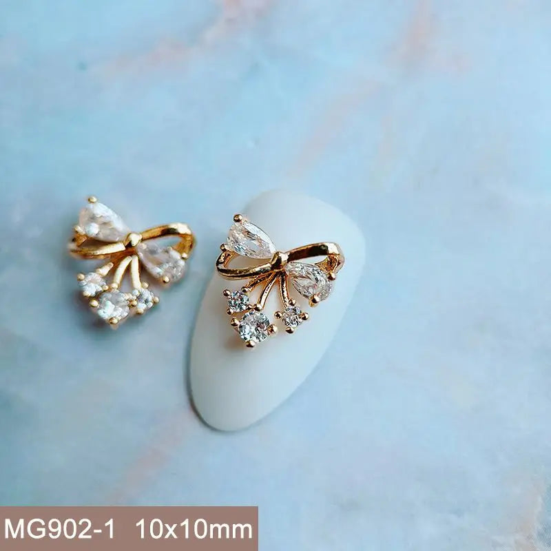 10pcs Summer Shell Starfish Cherry Zircon Crystals Metal Nails Jewelry Decorations Nail Art Accessories Charms Parts Supplies