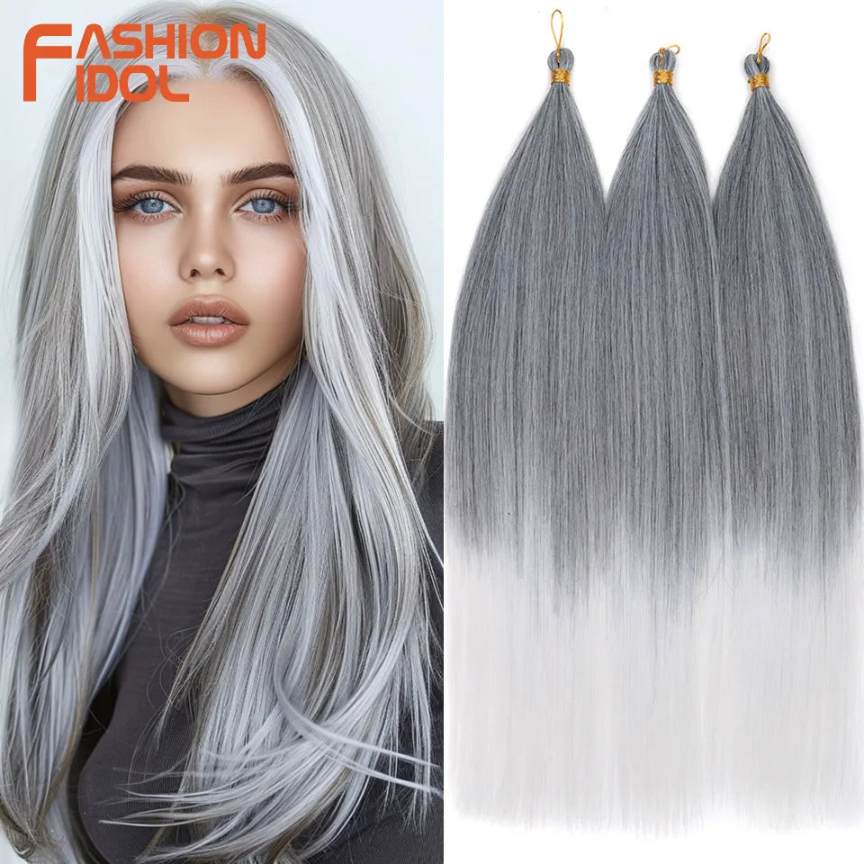 28" 3PCS 300g Ariel Straight Pony Hair Bundles Crochet Braids Hair Synthetic Braiding Hair Ombre Blonde Crochet Hair Extensions