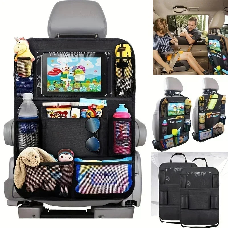 Car Back Seat Organizer with Touch Screen Tablet Holder Automatic Storage Pocket Protector for Travel