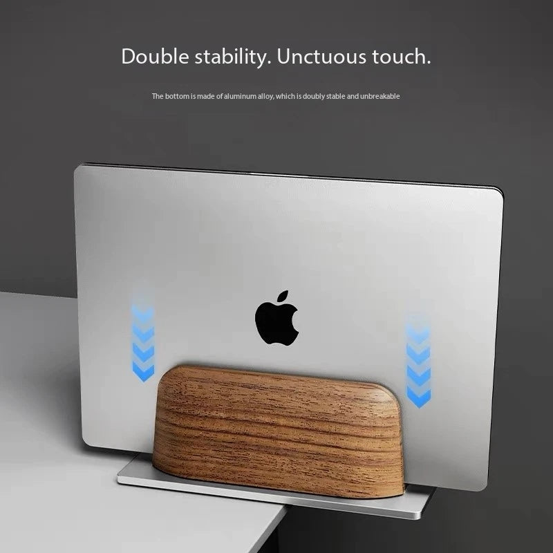 Vertical Laptop Stand Slot Walnut Wooden Laptop Holder Vertical for Desk Width Adjustable Dock with Non-slip Mat for MacBook