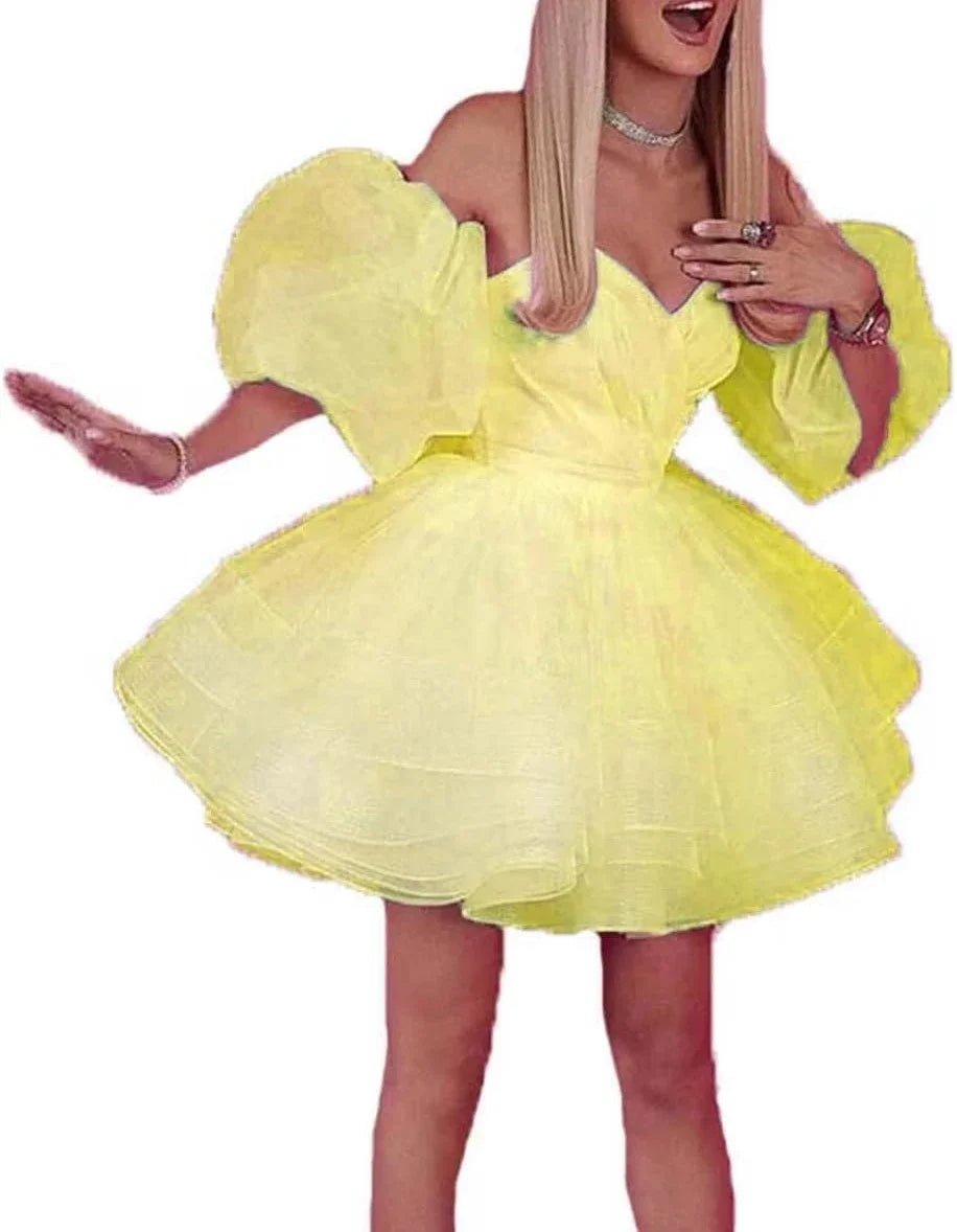 Puffy Sleeve Homecoming Dresses Sweetheart Mini Ball Gown Short Prom Cocktail Sweet Summer Party Dress Vestido Noche customized