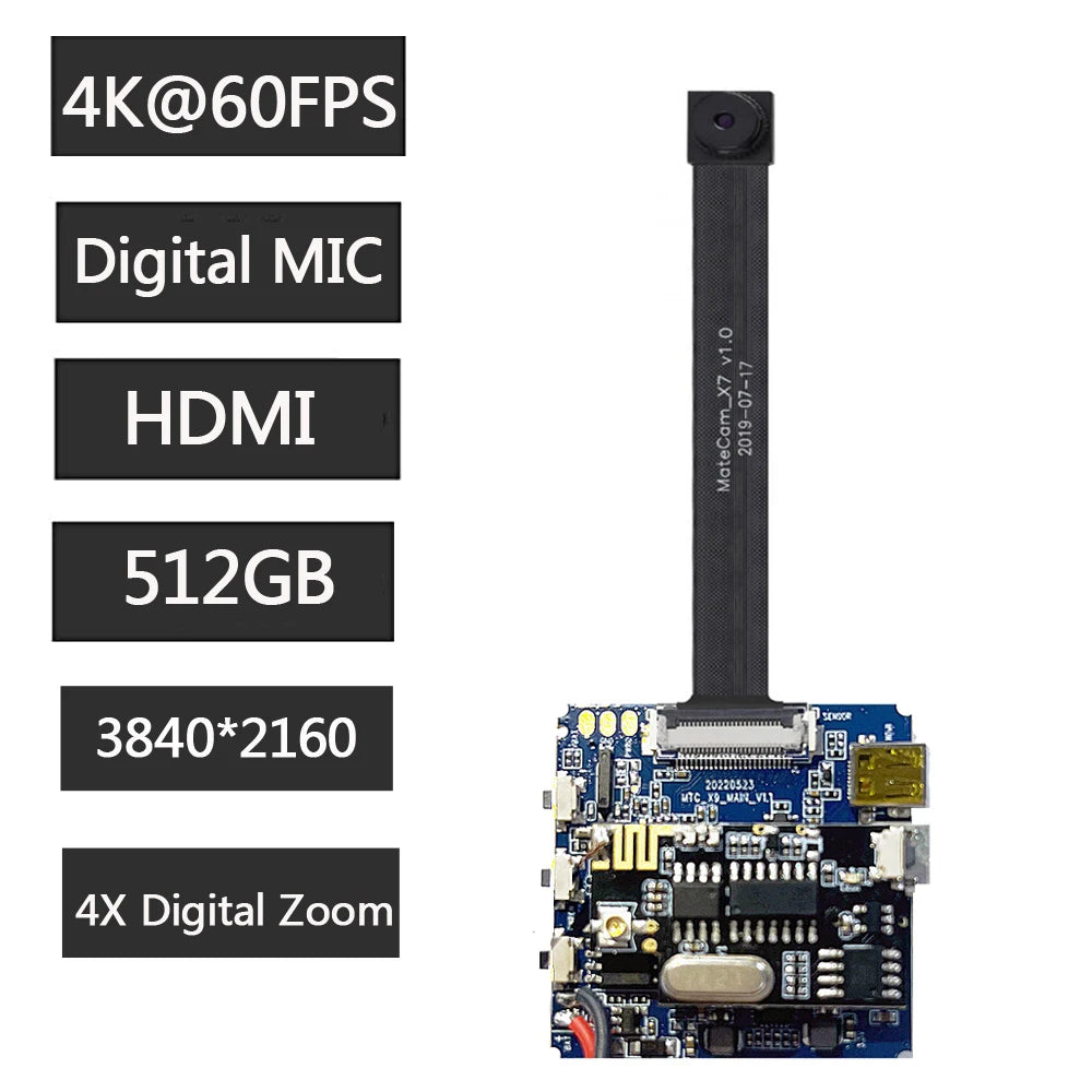 WiFi P2P Mini Camera Module 14MP 4K 60FPS Motion Detection Digital Zoom Pinhole Lens Module Matecam X9 Small DIY Cam Recorder