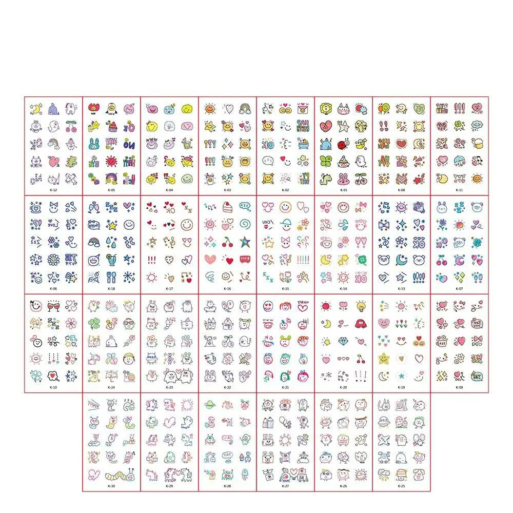 30Pcs/set Ins Series Colorful Rainbow Expression Tattoo Sticker Face Hand Lovely Body Art Fake Tatoo Temporary Waterproof Taty