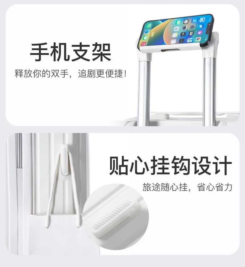 Large Capacity 20-26 Inch Rolling Luggage with Cup Holder Travel Bag Convenien Mobile Phone Stand Simple Travel Rolling Suitcase