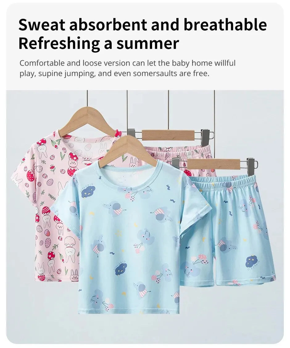 Summer CHILDREN'S Clothing Short Sleeve Shorts 2-piece Suit for Boys and Girls Comfortable Wild Blue Elephant Suit.