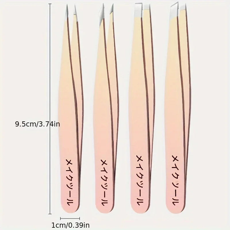 Ouriner Eyebrow Tweezers Set 4 Pcs Stainless Steel Eyebrow Forceps Professional Beauty Tool Set For Facial Hair Inward Growing