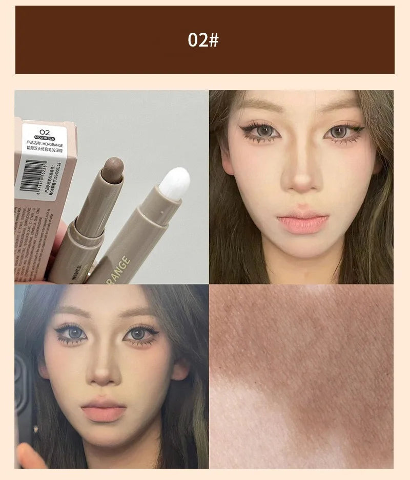 Double Head Contour Stick Bronzer with Brush Face Nose Shadow Cream Contour Pen Waterproof Lasting Contouring Makeup Cosmetics
