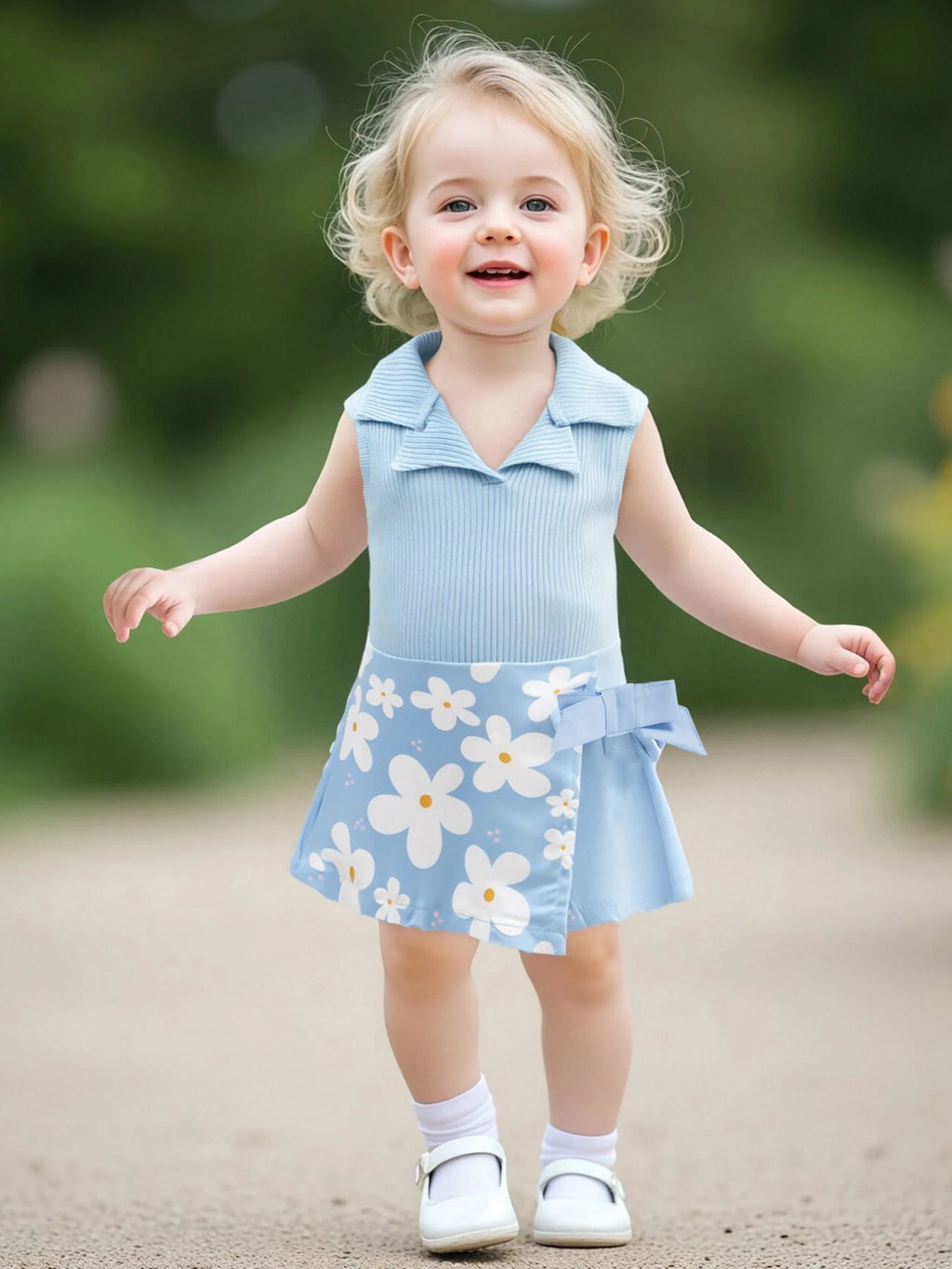 Adorable Baby Girls Summer Outfits Sleeveless Ribbed Tank Tops with Elastic Butterfly Flower Print Skirt Shorts Set - Trendy
