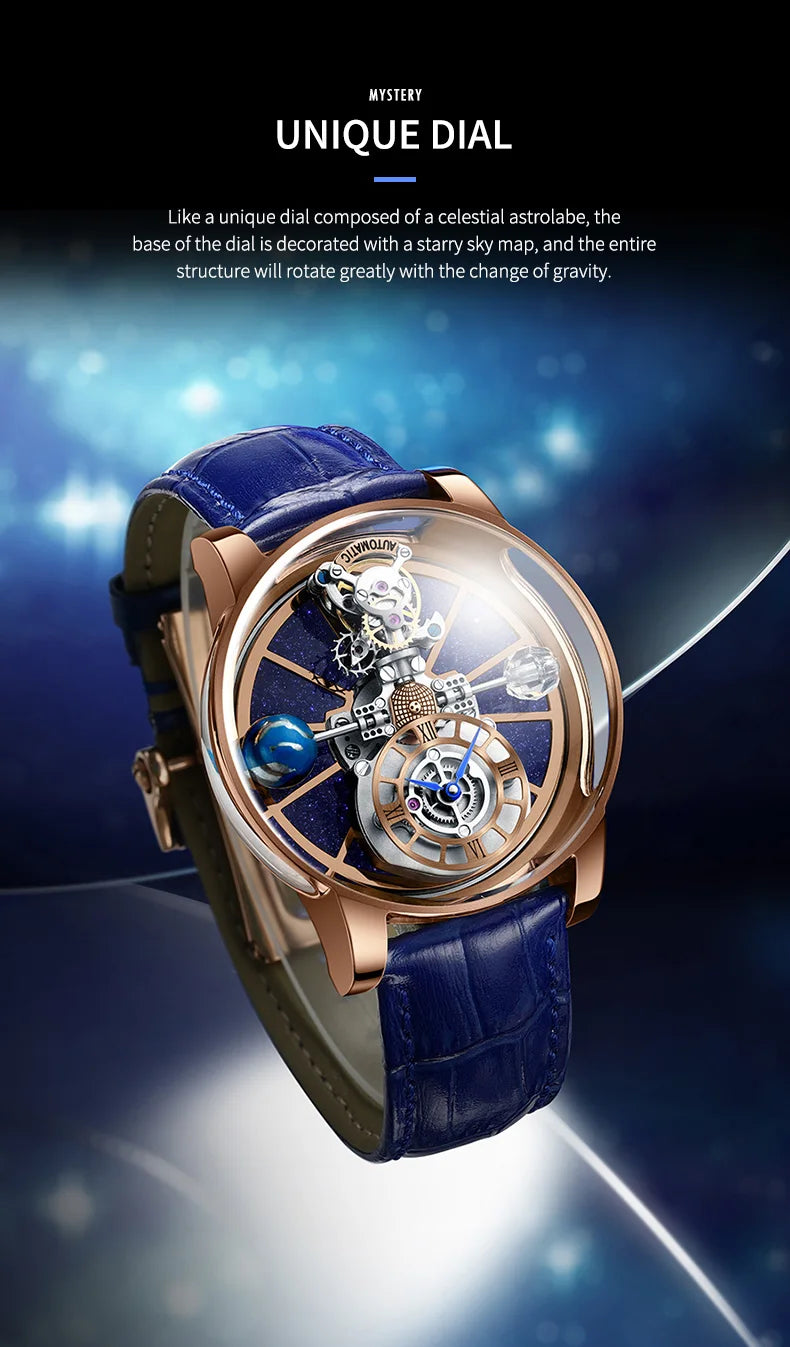 PINDU Design Watches Man Starry Sky Watch For Men Quartz Wristwatches Clock Earth Theme Design Man Watch Celestial Body Series