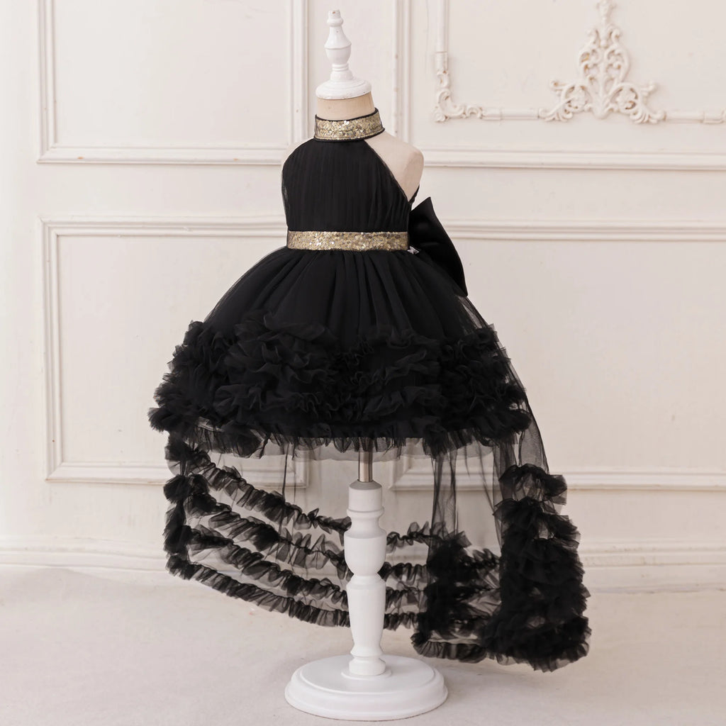 Trailing Big Bow Party Baby Girls Dresses Sequin Baptism Bridesmaid Costume Toddler Birthday Princess Dress Wedding Evening Gown