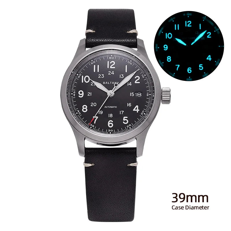 Baltany Military Field Watch S2049 Sapphire Calendar 24H Indicator Luxury Men's NH35 Auto Mechanical Homage Waterproof Watches