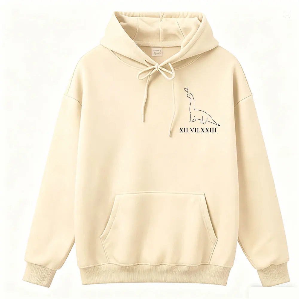 Couples  Hoodies Matching Dino Dinosaur Hoodie Custom Date Roman Numerals Matching Anniversary Gift Women Men Tops Long Sleeve