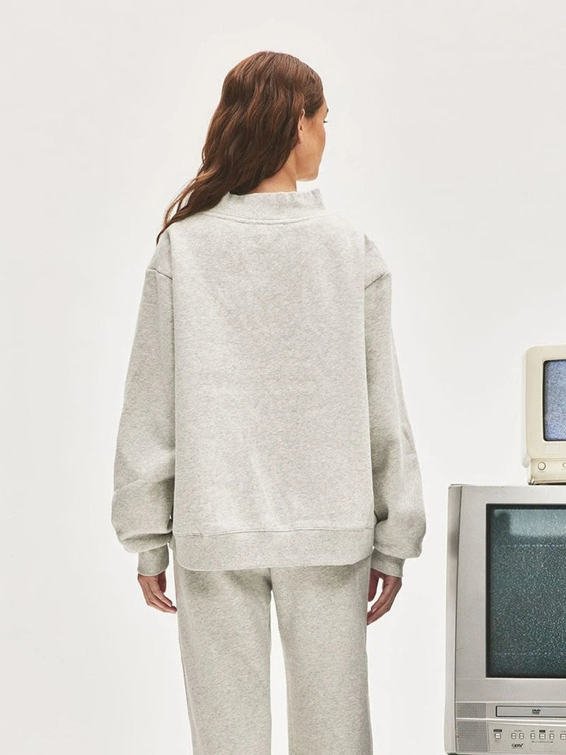 autumn winter Women's Pullover Hooded Sweatshirt with Letter Print and Zipper Closure