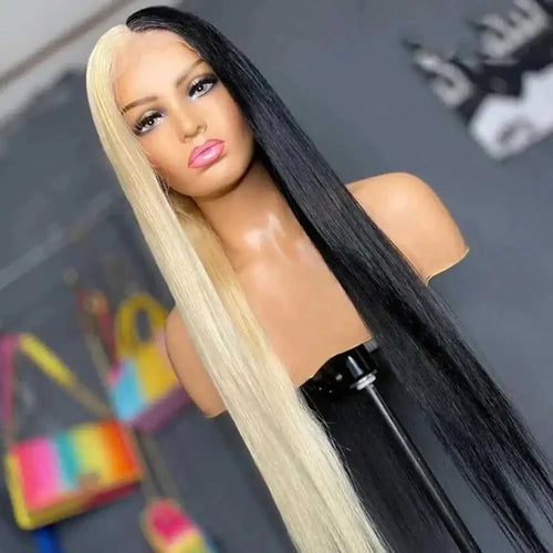 613 Blonde Straight Lace Front Human Hair Wigs Oreo Colored Wig Straight Half Blonde and Half Black Human Hair  Wigs For Women