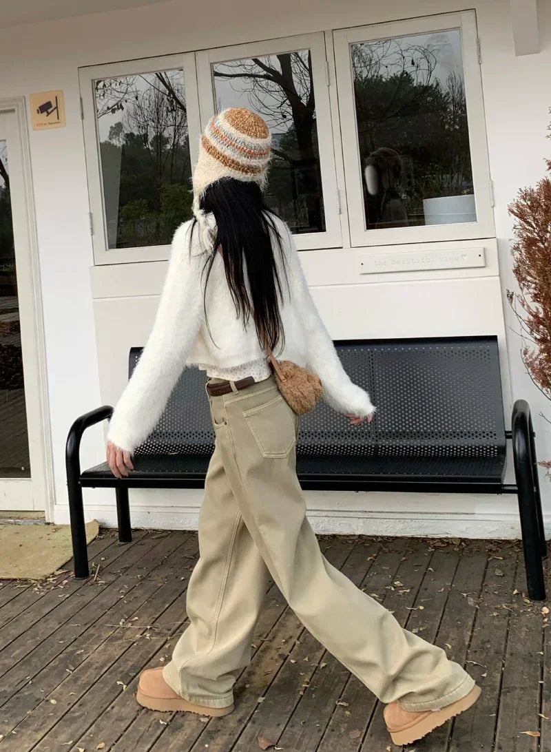 ZOENOVA Early 2024 Baggy Retro Jean Woman Nostalgic Loose Wide Leg Jeans White Pants Women Fashion Korean Pantalones De Mujer