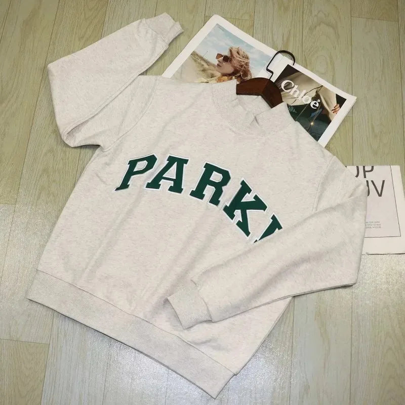 autumn winter Women's Pullover Hooded Sweatshirt with Letter Print and Zipper Closure