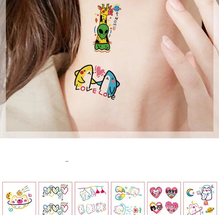 30Pcs/set Ins Series Colorful Rainbow Expression Tattoo Sticker Face Hand Lovely Body Art Fake Tatoo Temporary Waterproof Taty