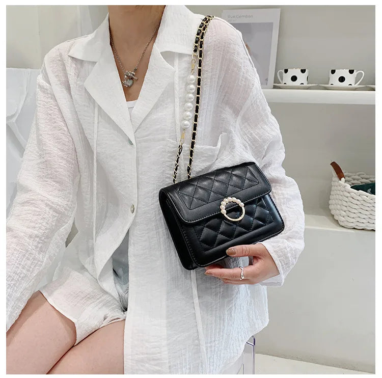 Summer Mini Small Handbags New Tide Pearl Chain Bags Women's Bag Versatile White Single Shoulder Crossbody Handbag
