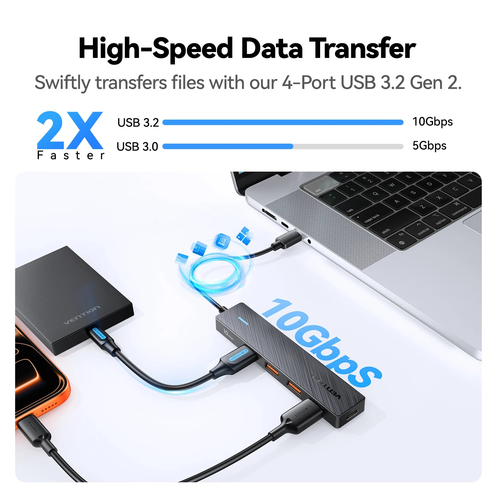 Vention New USB 3.2 Gen2 HUB 10Gbps PD100W Charging USB A Type C 5 Ports Splitter Multiport Adapter for Macbook Pro Air Laptop