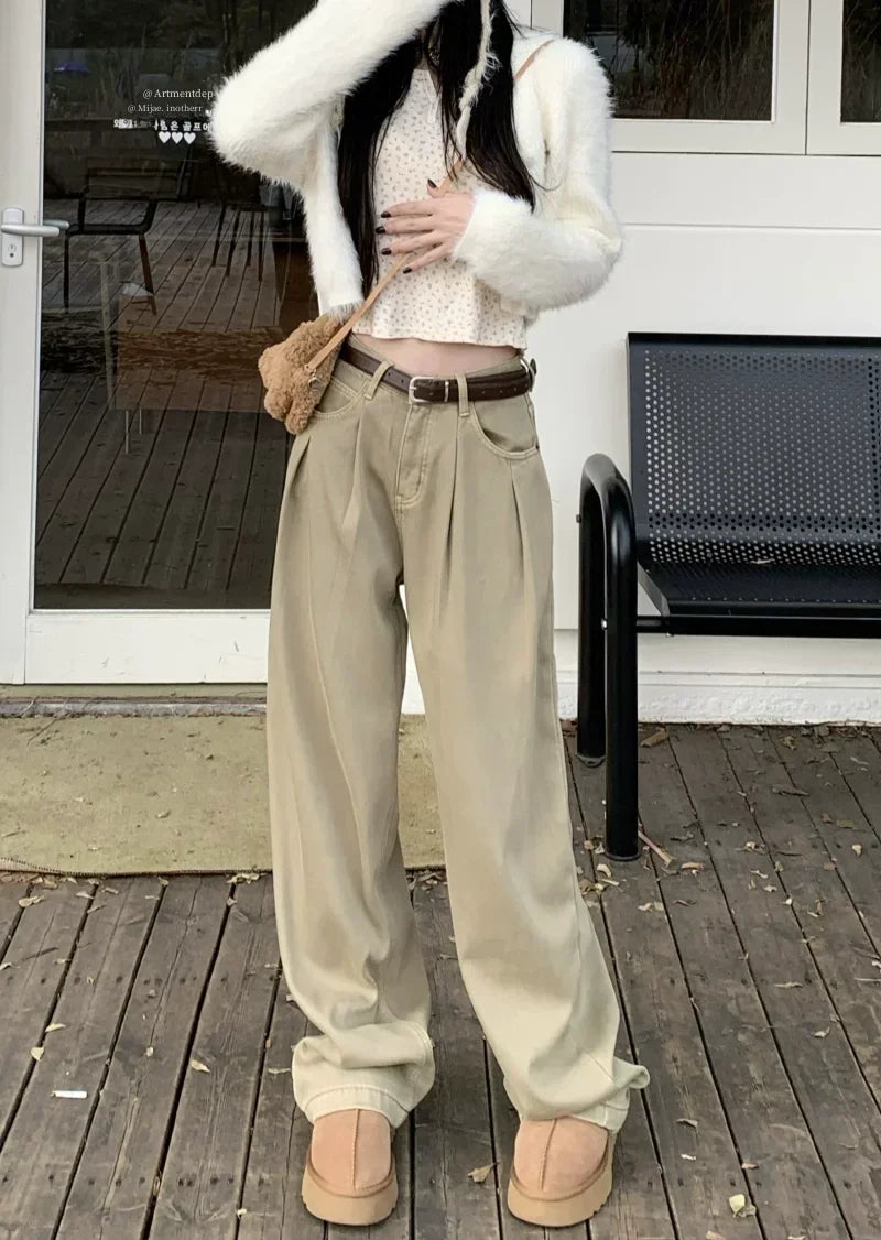 ZOENOVA Early 2024 Baggy Retro Jean Woman Nostalgic Loose Wide Leg Jeans White Pants Women Fashion Korean Pantalones De Mujer