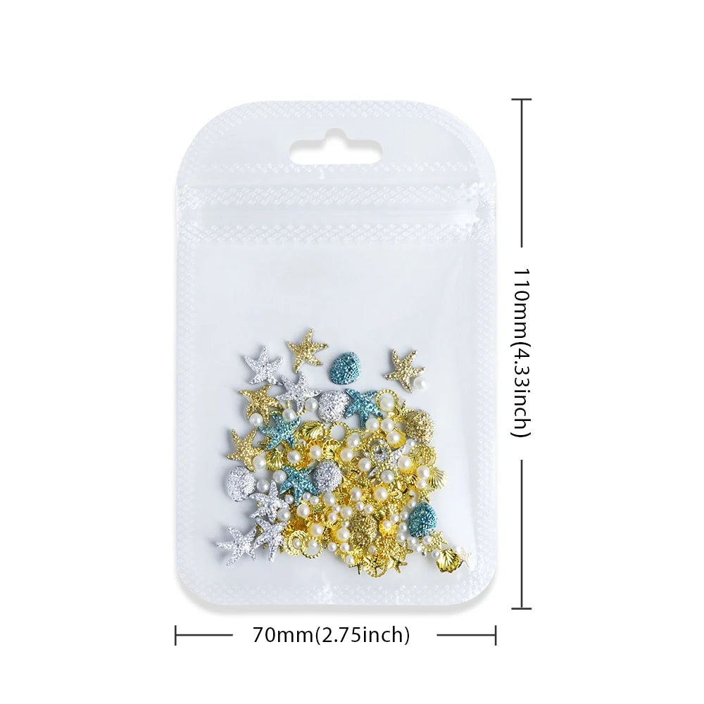 Ocean Style Seashell Starfish Nails Accessories Starfish Conch Metal Rivets Nail Charms Summer DIY Nail Art Supplies Decorations