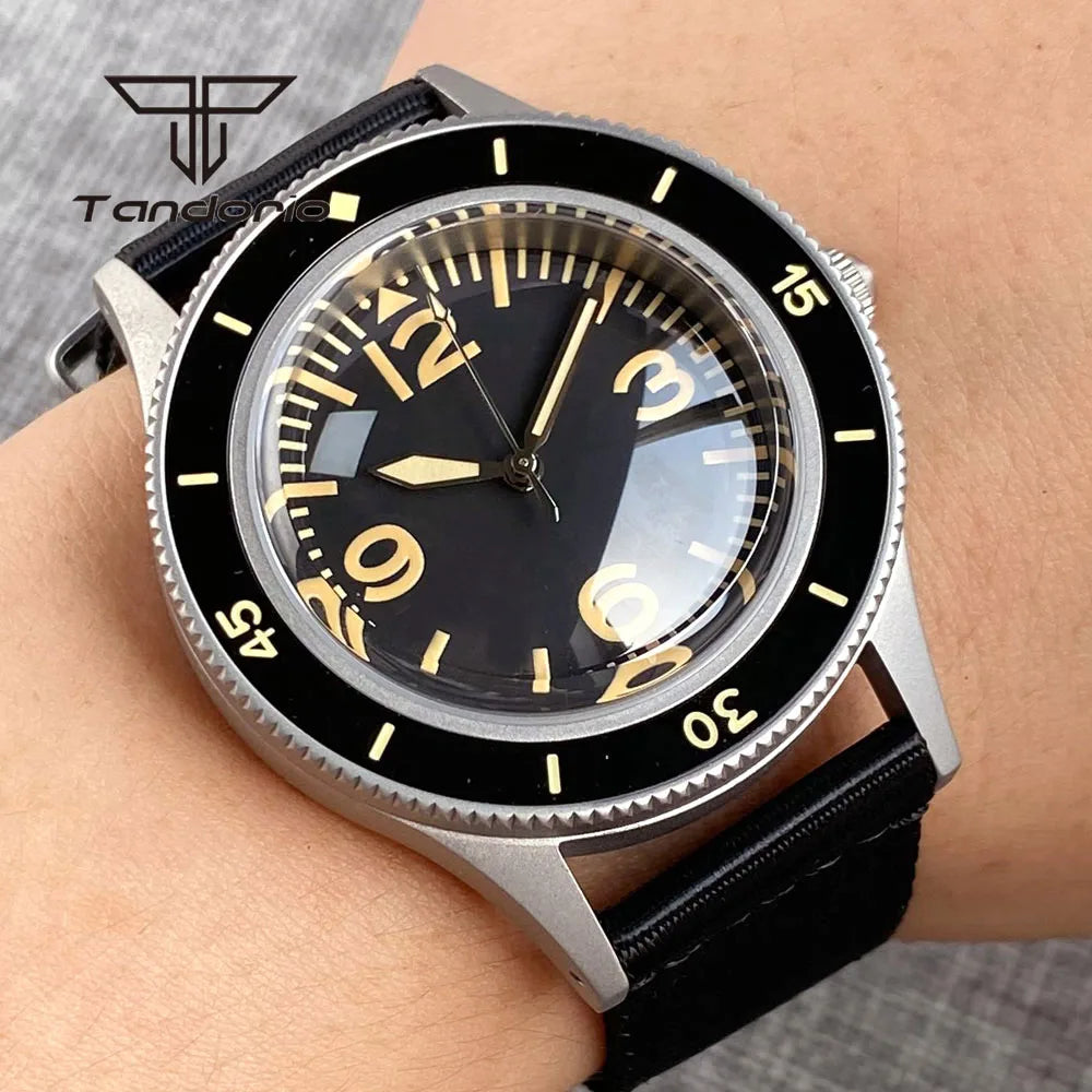 Tandorio Mechanical 40mm 50-Fathoms Style Men Watch Miyota8215/PT5000 Movt Domed Sapphire Glass Waterproof Wristwatch Luminous