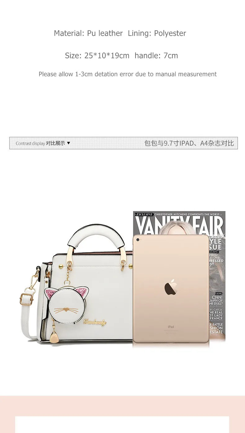 Vento Marea Summer Women Bag Side 2023 New Pu Leather Cute Cat Totes Design Ladies Shoulder Purse & Handbag Sweet White Shoulder