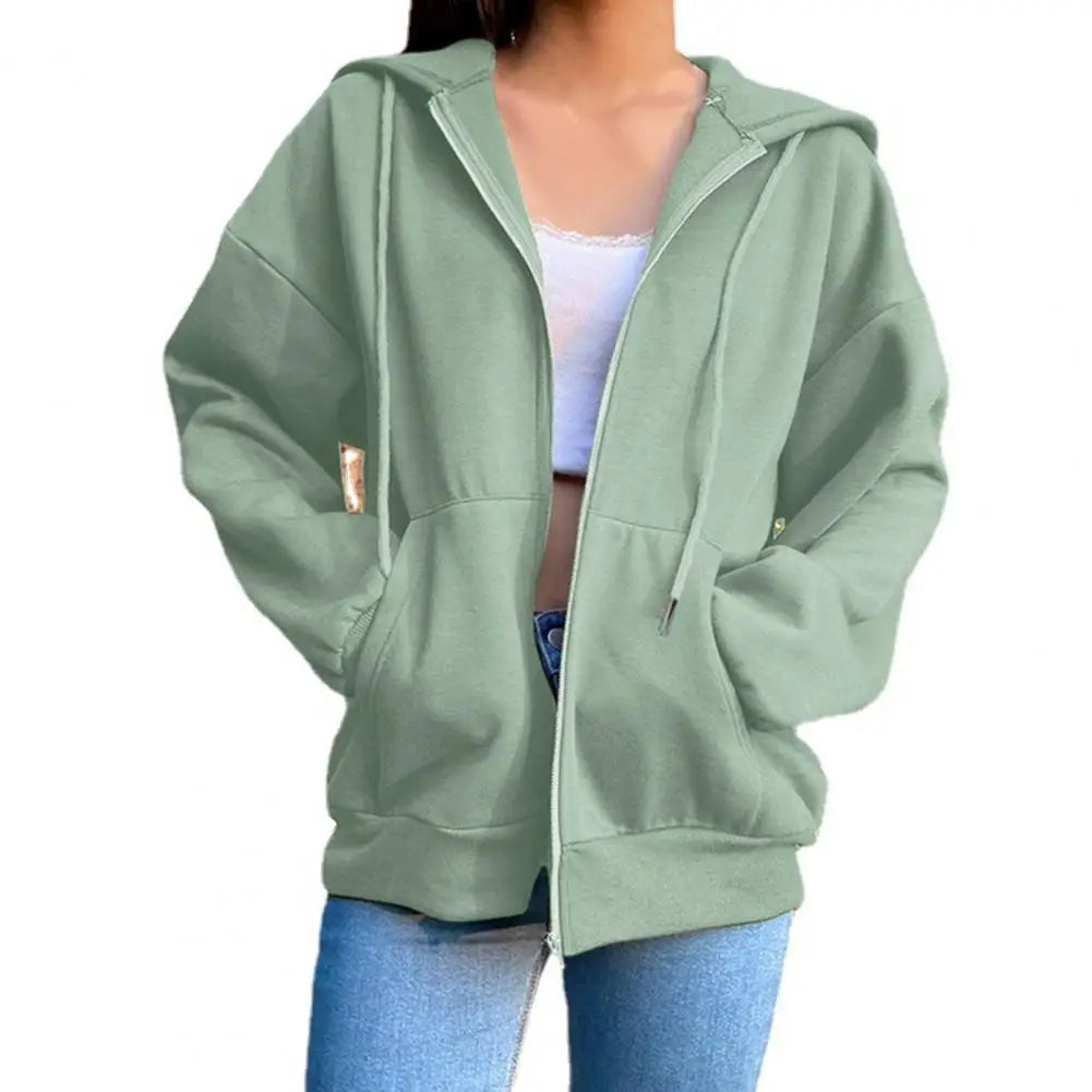 Women Sweatshirt Jacket Winter Clothes Female Zip Up Oversize Hoodies Casual Loose Black Brown Hoodie Vintage Fleece Pullover