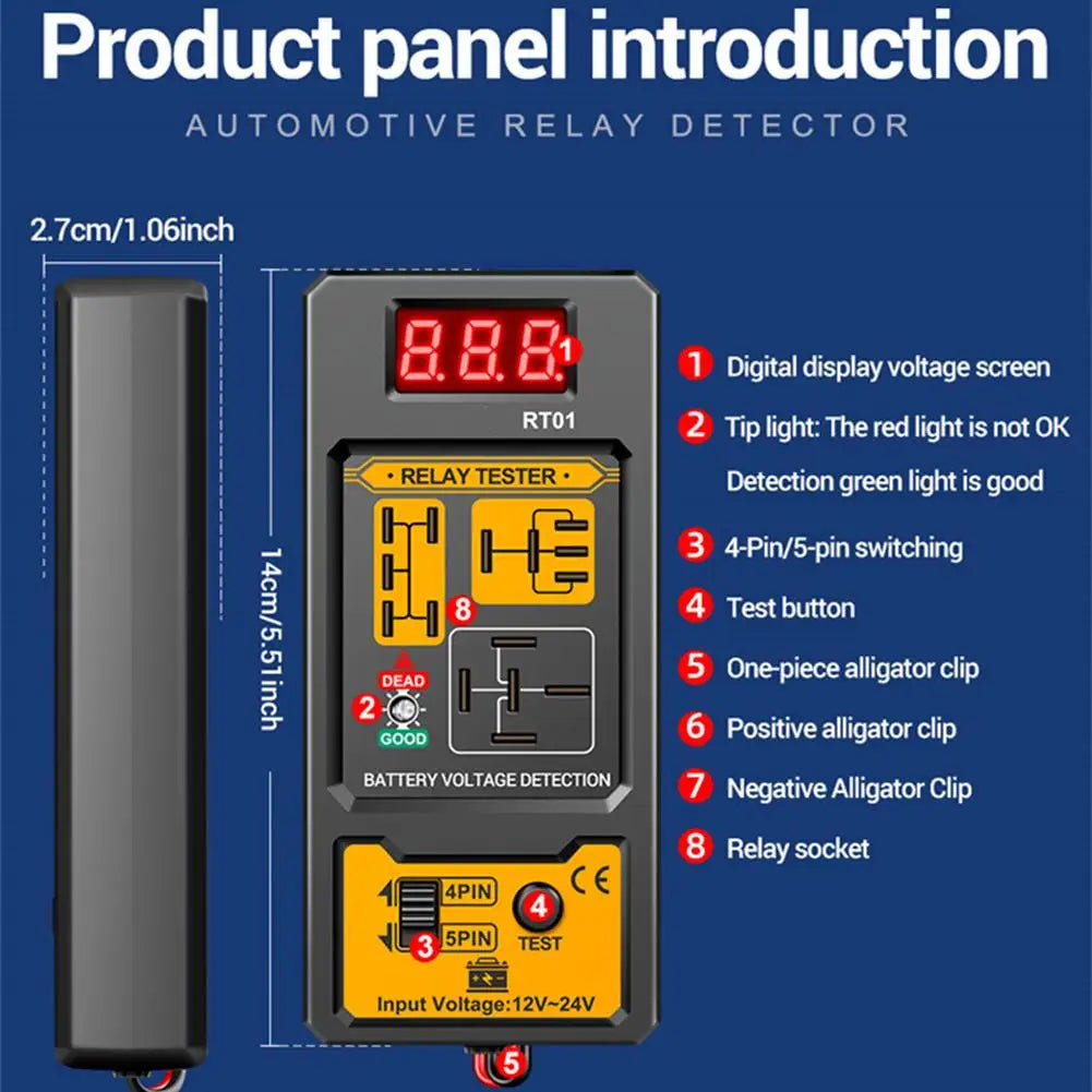 Universal Car Relay Tester Dual Voltage Checker 12/24V Digital Display Automotive LED Indicator Light Relay Diagnostic