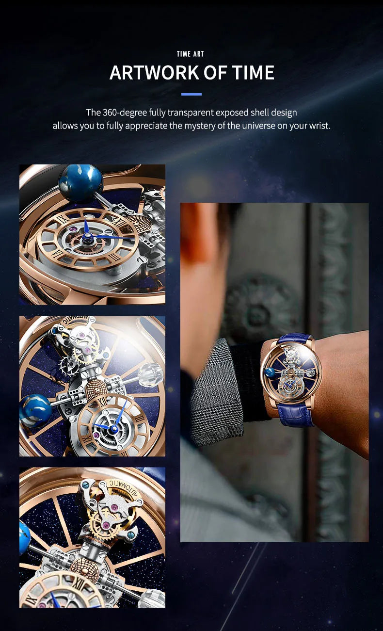 PINDU Design Watches Man Starry Sky Watch For Men Quartz Wristwatches Clock Earth Theme Design Man Watch Celestial Body Series
