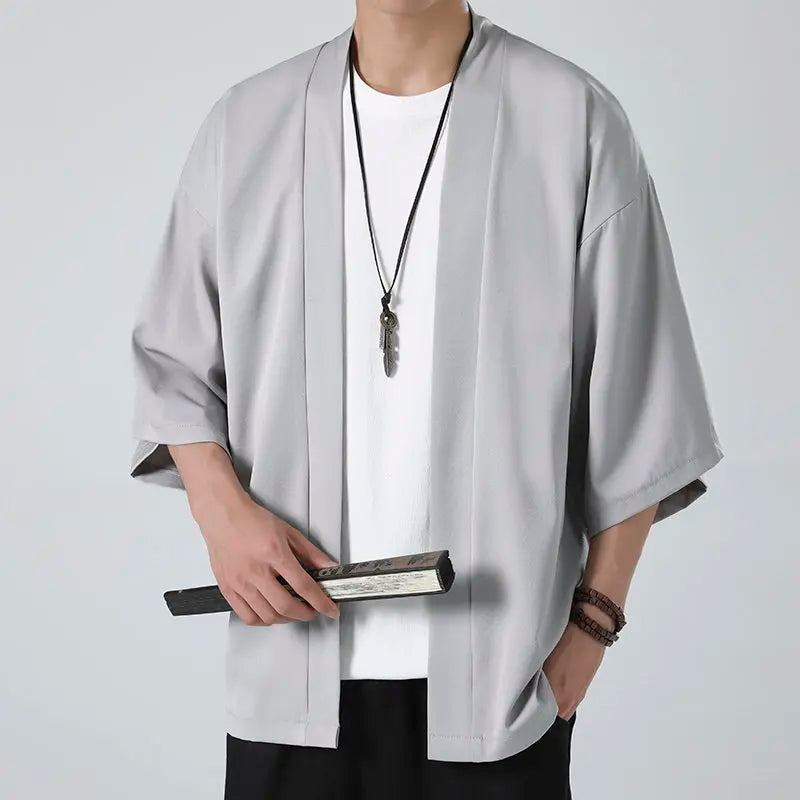 Japanese Costume Shirt Men Summer Kimono Harajuku Style Tops Coat Japan Haori Short Sleeve Traditional Loose Casual Shirt Yukata