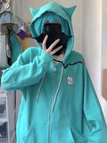 2026 Cartoon Embroider Hoodies Women Y2k Aesthetic Vintage Grunge Tops  Loose Casual Zip Up Sweatshirt Harajuku Streetwear