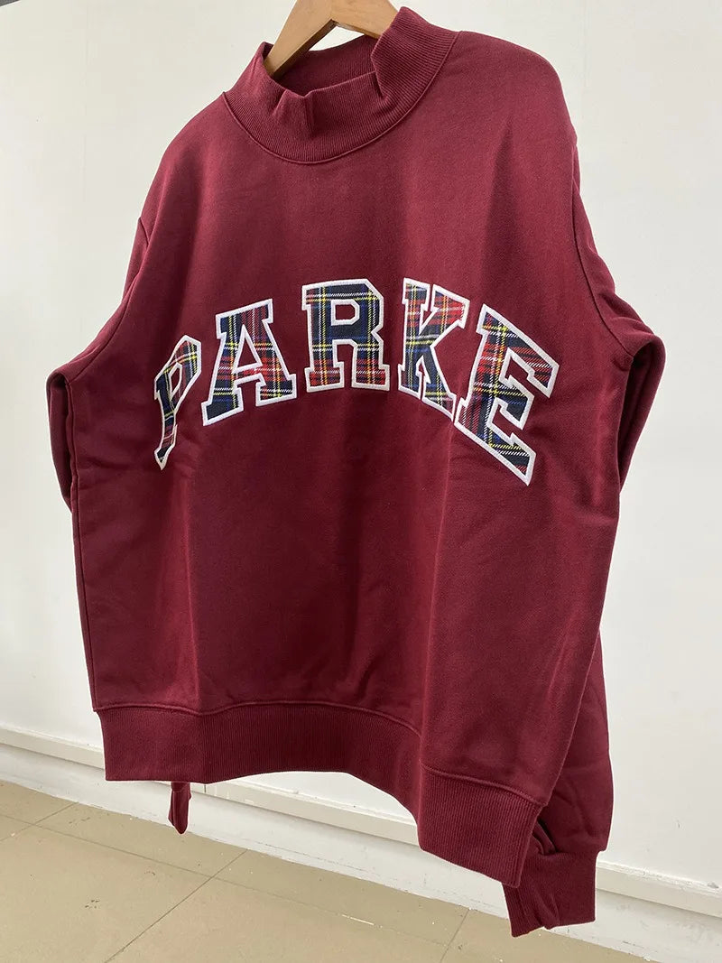 autumn winter Women's Pullover Hooded Sweatshirt with Letter Print and Zipper Closure