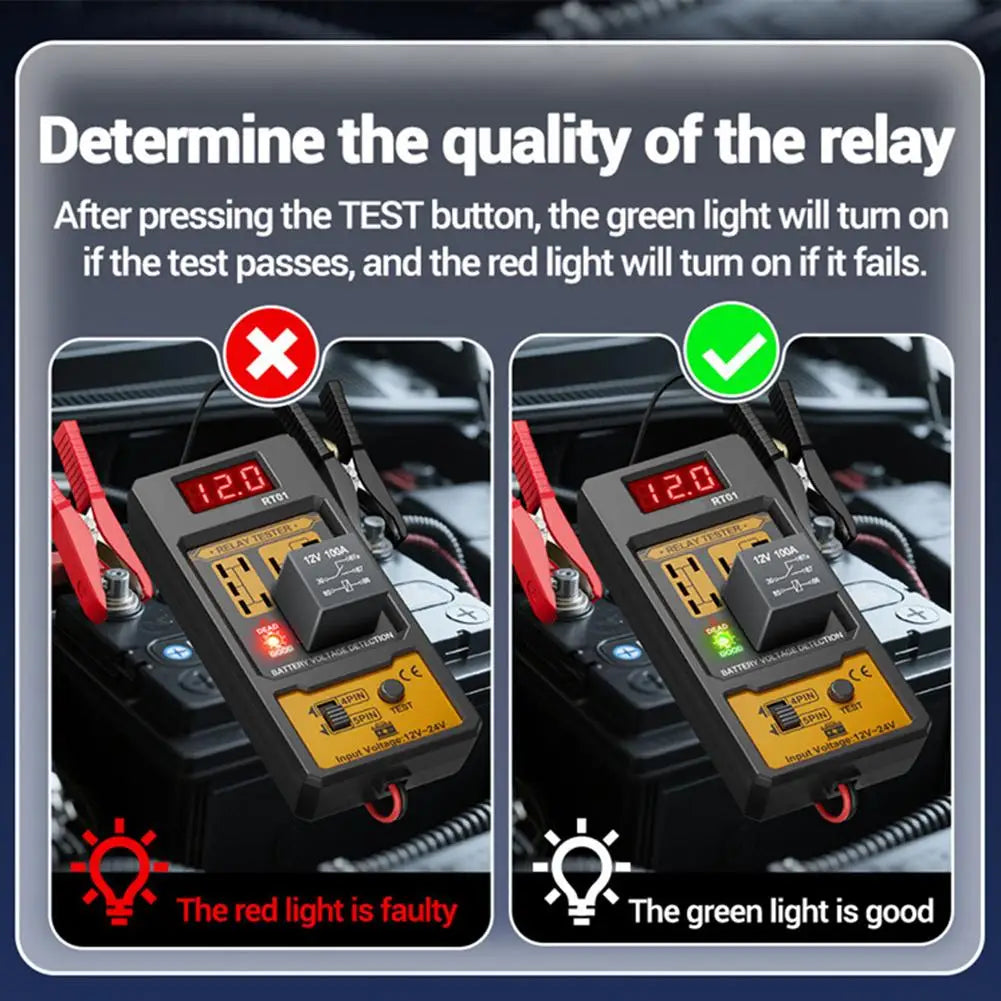 Universal Car Relay Tester Dual Voltage Checker 12/24V Digital Display Automotive LED Indicator Light Relay Diagnostic