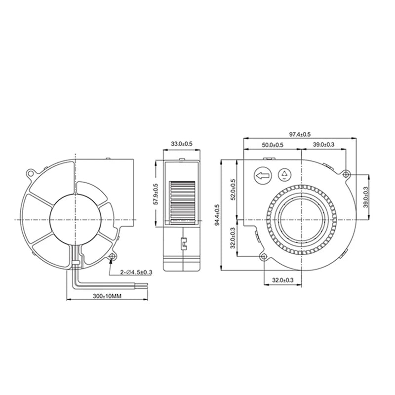 BFB1012EH 97mm High Speed Centrifugal Blower Fan DC12V 2.94A 3-Pin Cooling Turbine Fan for Heating Furnace 97x94x33mm