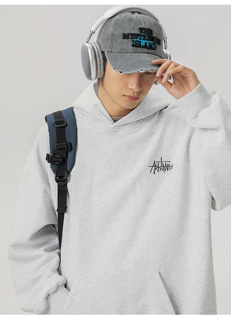 400G Heavy Thick Letter Embroidered Hoodies for Men's Autumn Winter Style American Trendy Couple Loose Hoodie Coat