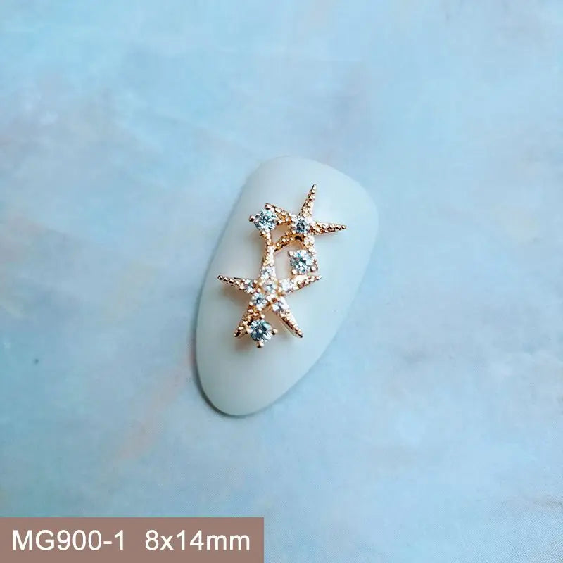 10pcs Summer Shell Starfish Cherry Zircon Crystals Metal Nails Jewelry Decorations Nail Art Accessories Charms Parts Supplies