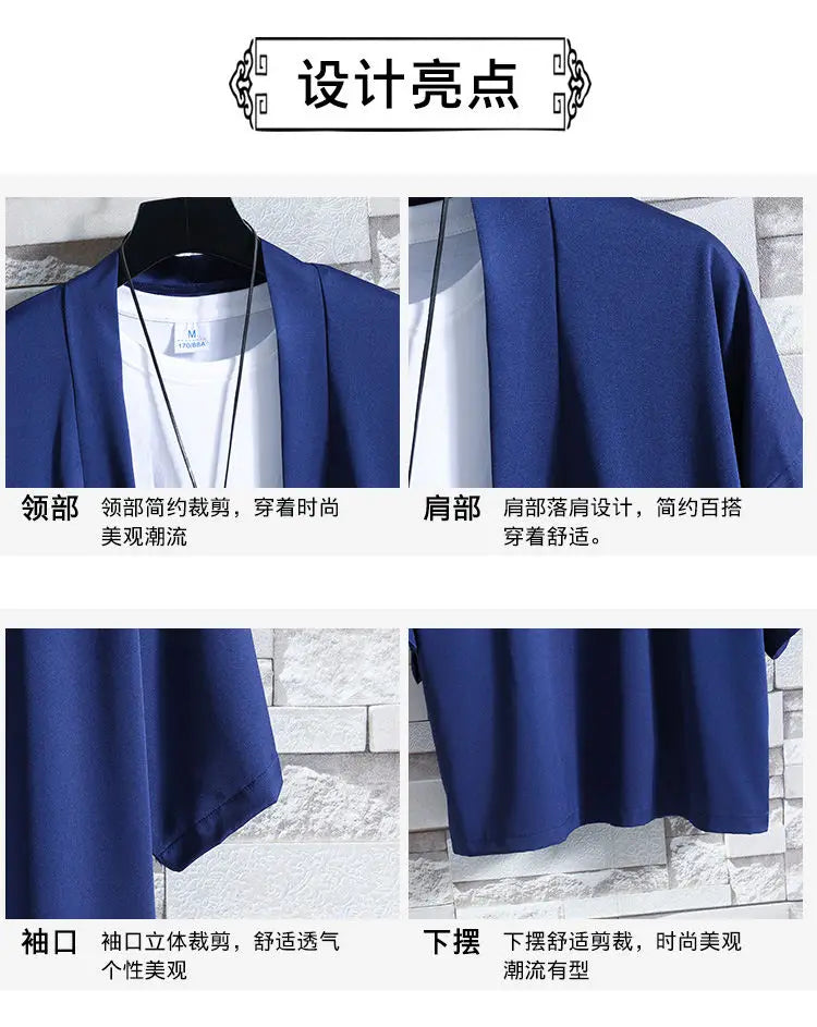 Japanese Costume Shirt Men Summer Kimono Harajuku Style Tops Coat Japan Haori Short Sleeve Traditional Loose Casual Shirt Yukata