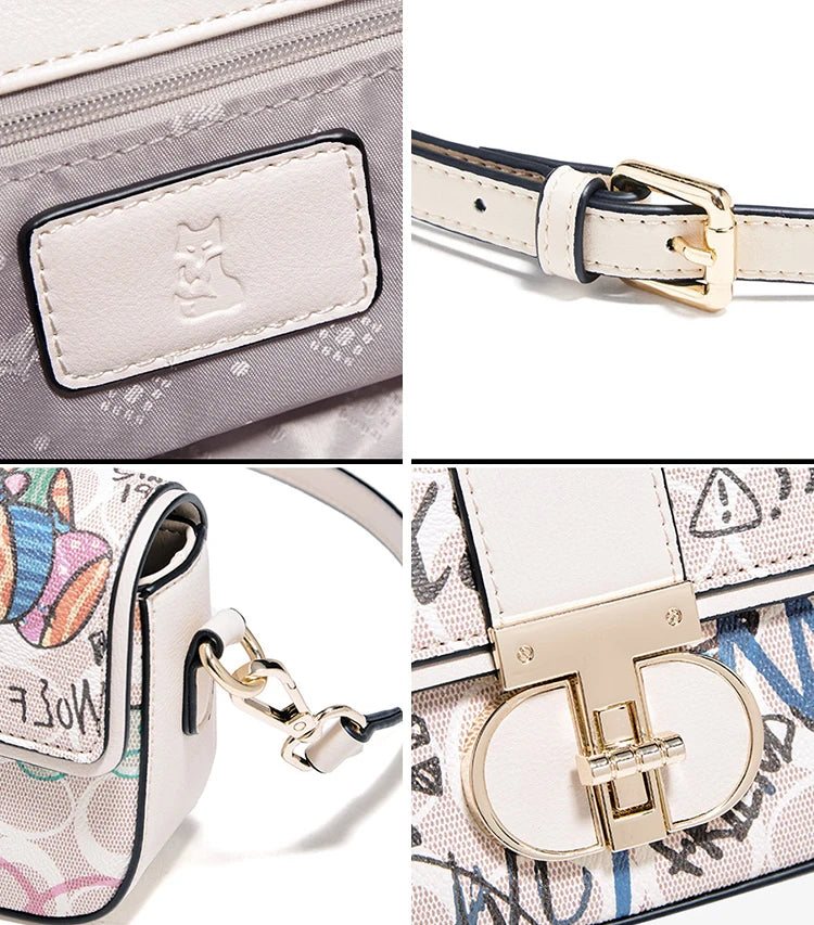 FOXER 2026 Fashion New Women's Underarm Bag PU Leather Graffiti Lady Chain Shoulder Bag Trendy Niche Design Crossbody Bag