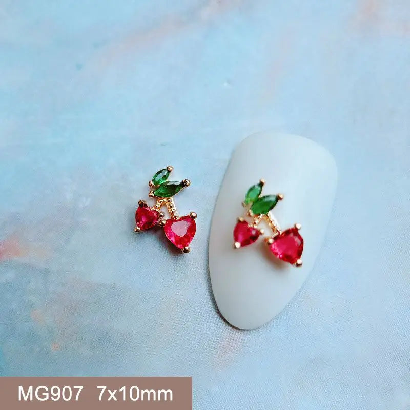 10pcs Summer Shell Starfish Cherry Zircon Crystals Metal Nails Jewelry Decorations Nail Art Accessories Charms Parts Supplies