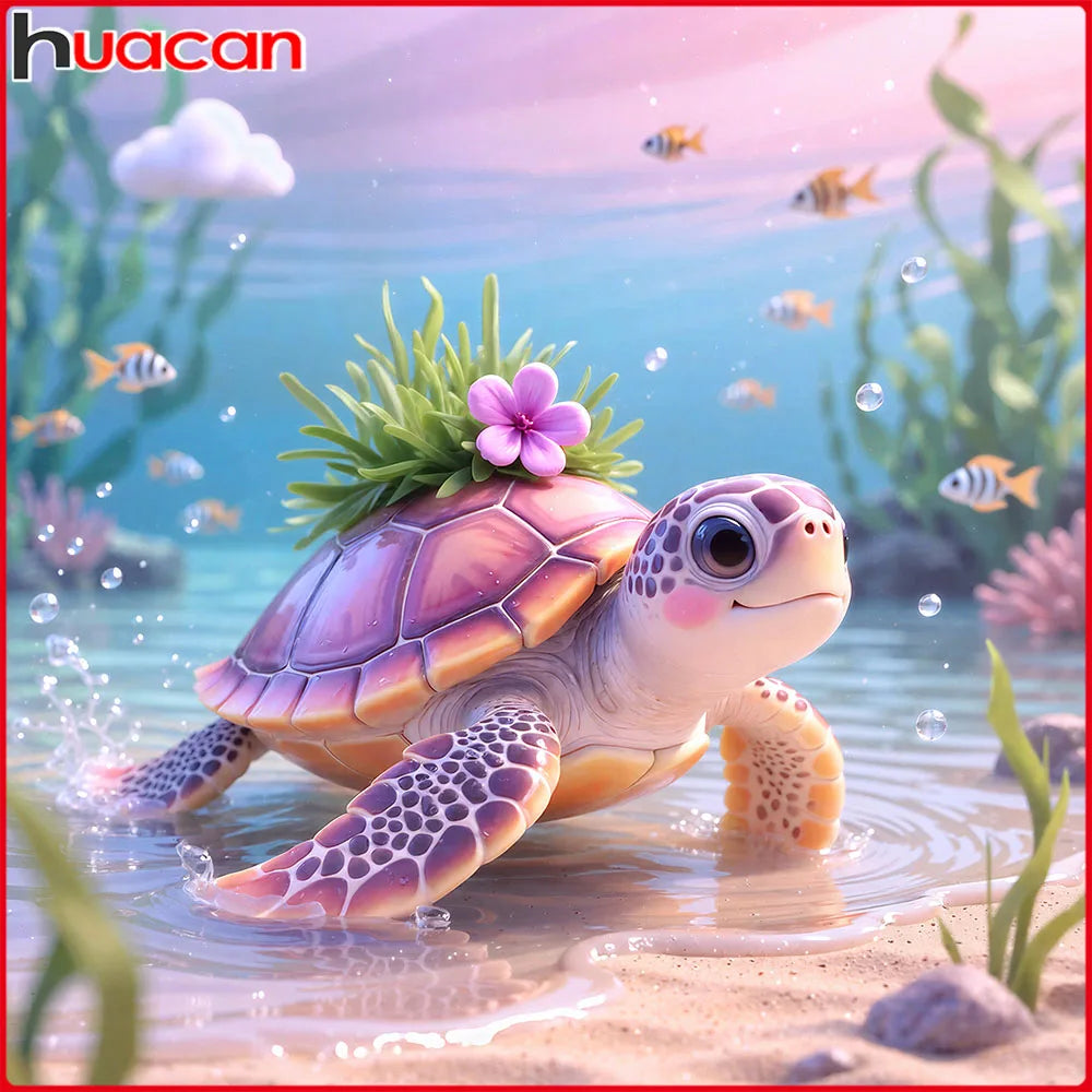Huacan Diamond Painting Sea Turtle Flower Fish Diamond Embroidery Animal Full Kits New Arrivals